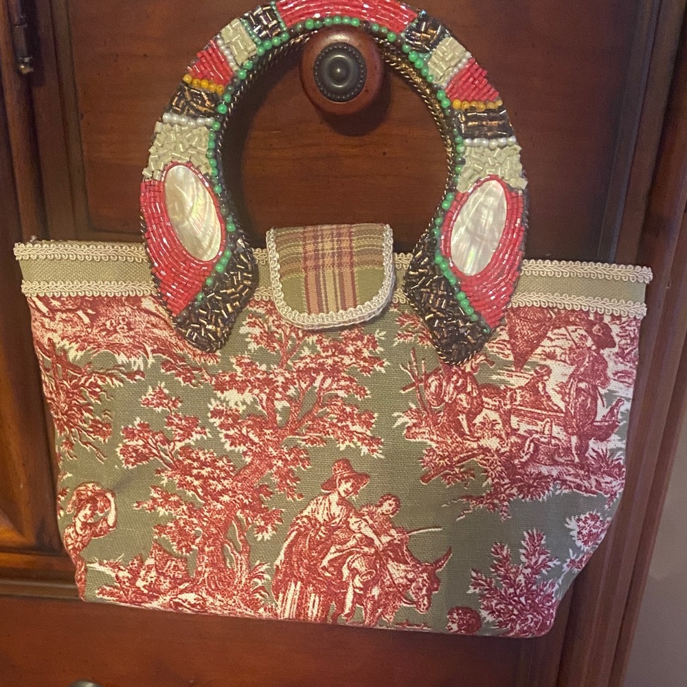 Mary Frances Red and Green Beaded Tote - Picture 6 of 11